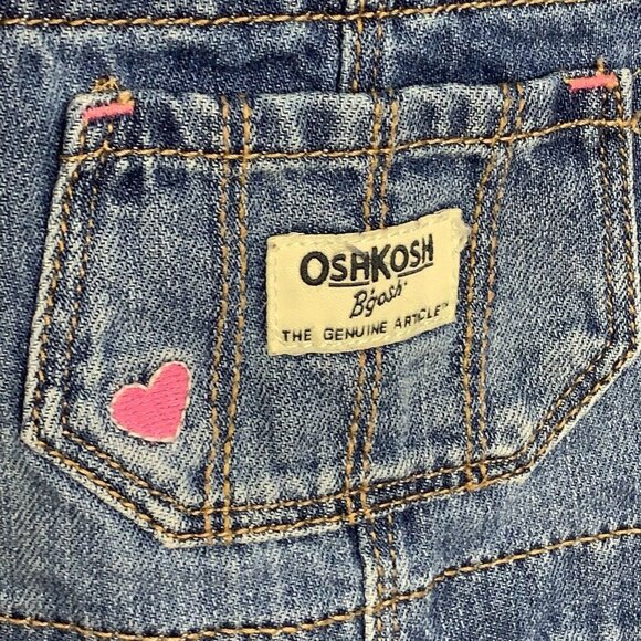 OshKosh B'gosh Vestbak Size 6M Overalls Denim Heart Embroidered Butterfly Snaps - Picture 4 of 12
